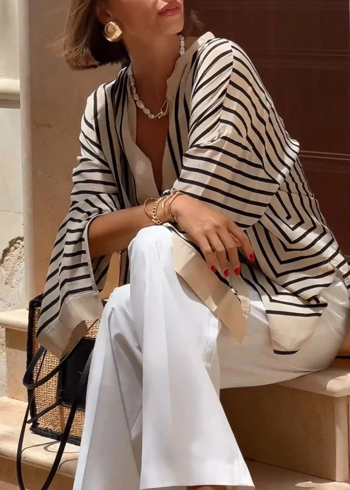 Grace & Jess | Coastal Stripe Relaxed Split-Hem Shirt
