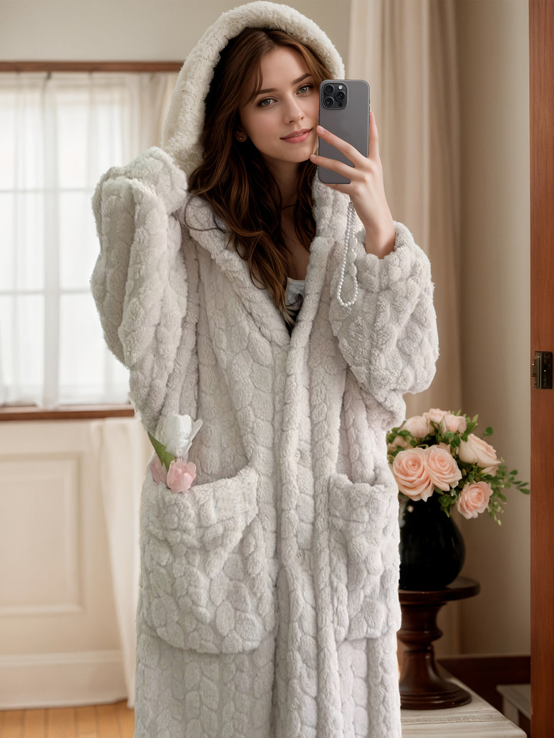 Grace & Jess | Cozy Coral Fleece Hooded Robe