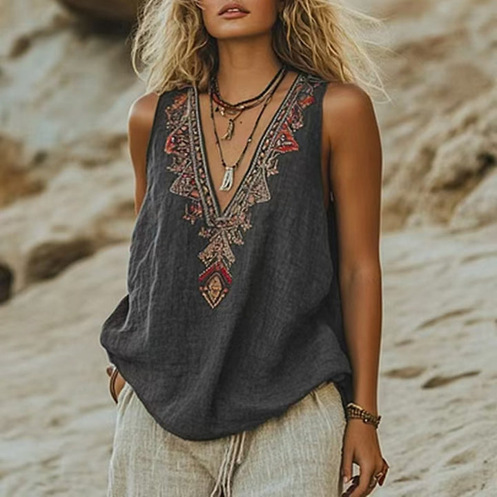Grace & Jess | VINTAGE BOHO SLEEVELESS LINEN TOP