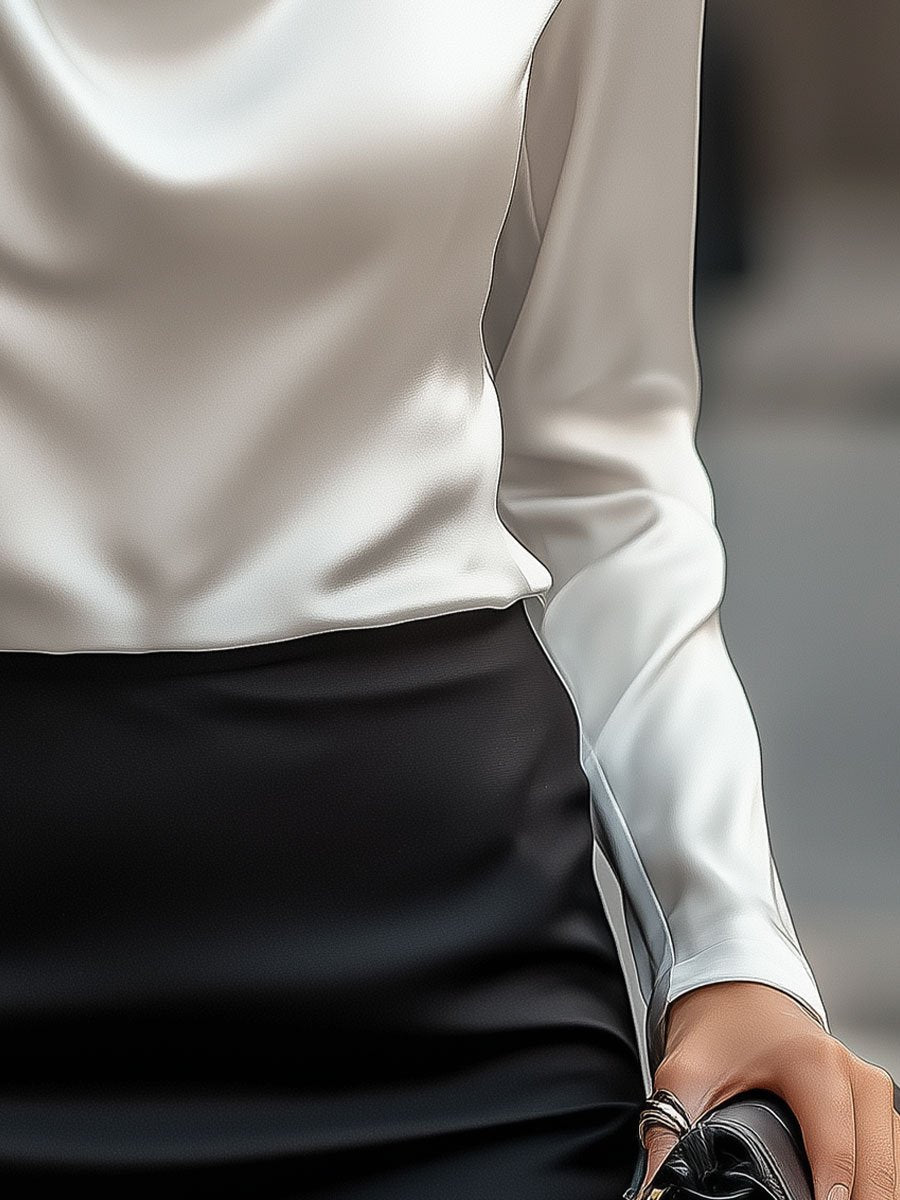 Grace & Jess |  Satin Blouse with Draped Neckline