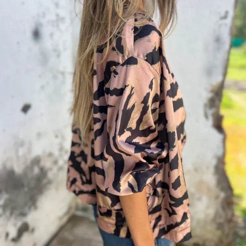 Grace & Jess | Zebra Print Zip-Up Bomber Jacket