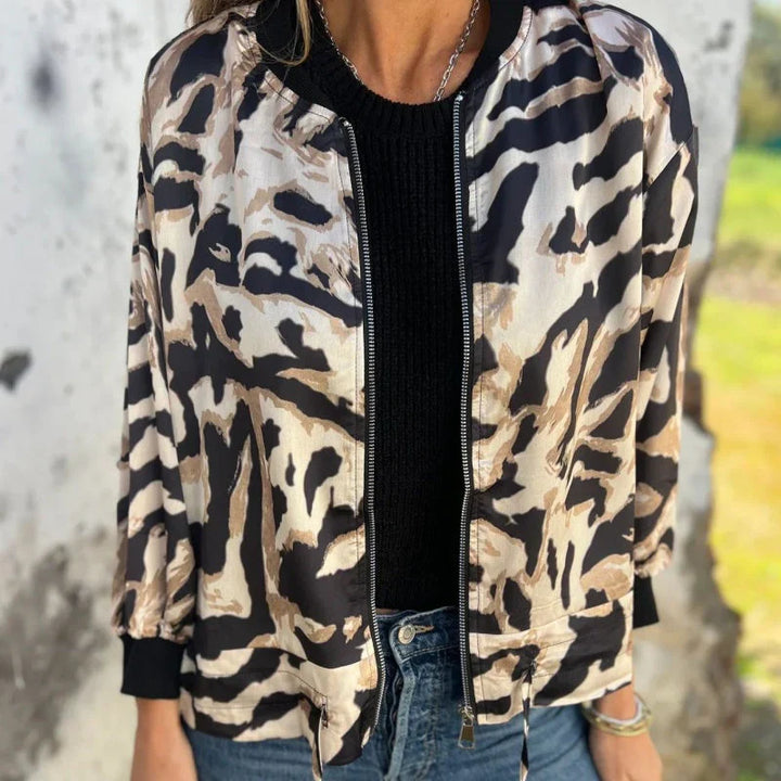 Grace & Jess | Zebra Print Zip-Up Bomber Jacket