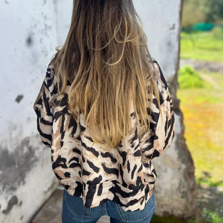 Grace & Jess | Zebra Print Zip-Up Bomber Jacket