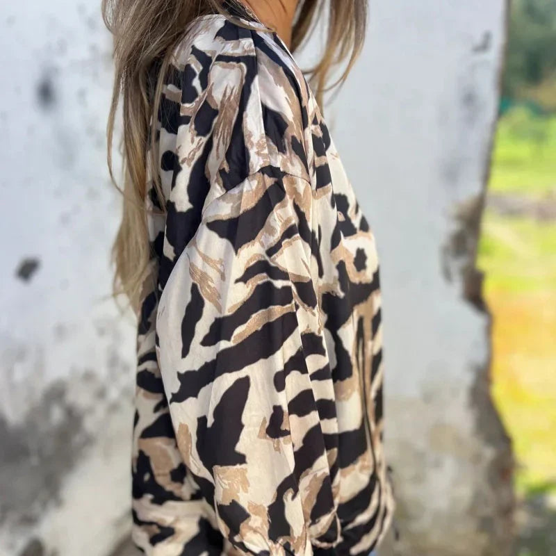 Grace & Jess | Zebra Print Zip-Up Bomber Jacket