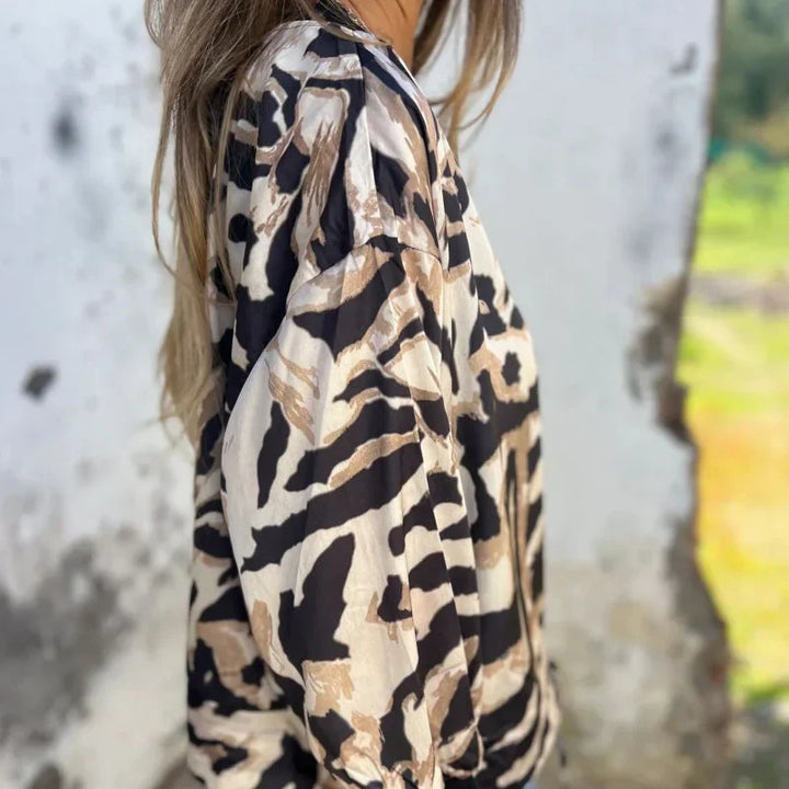 Grace & Jess | Zebra Print Zip-Up Bomber Jacket