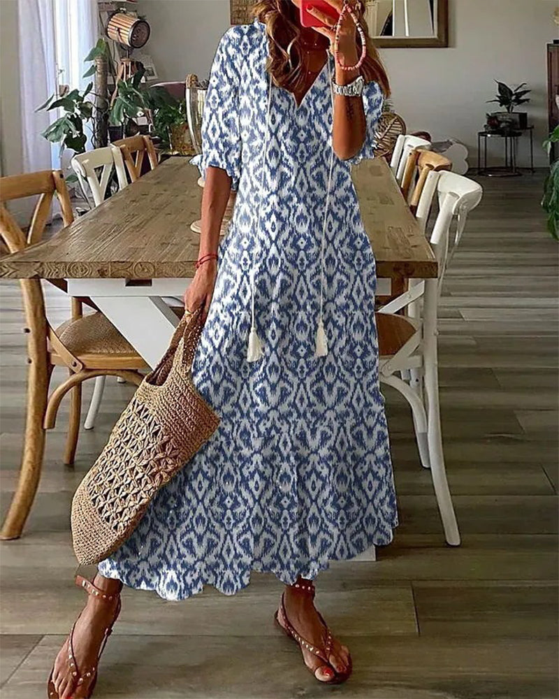 Bea | Women's Boho Ikat Print Maxi Dress