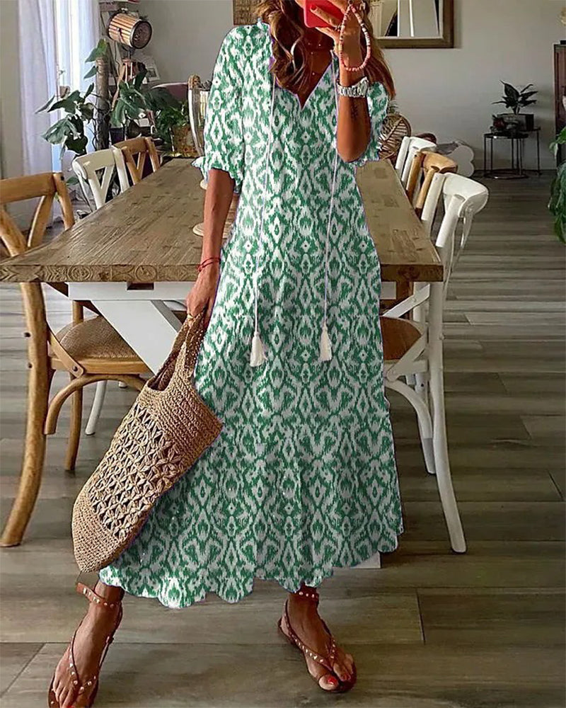 Bea | Women's Boho Ikat Print Maxi Dress
