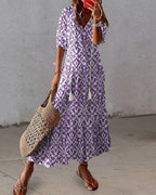 Bea | Women's Boho Ikat Print Maxi Dress