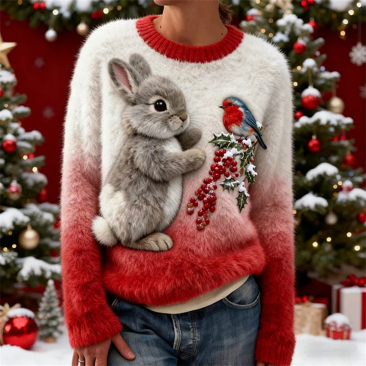 Suzette – Plush Sweater with a Christmas Bunny