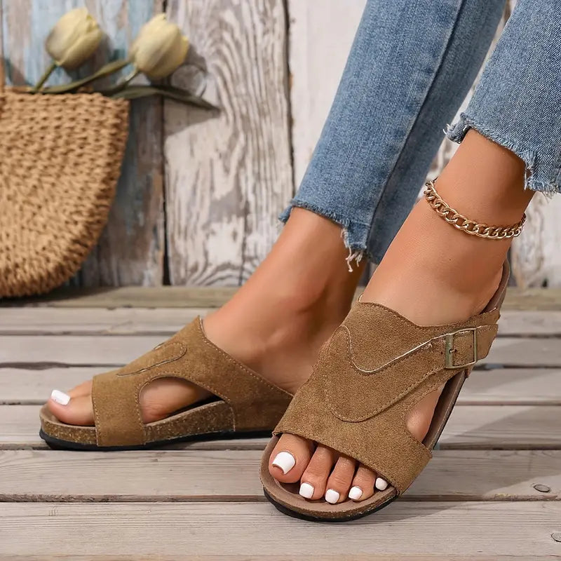 Callista | Women's Suede Slide Sandals with Buckle Detail