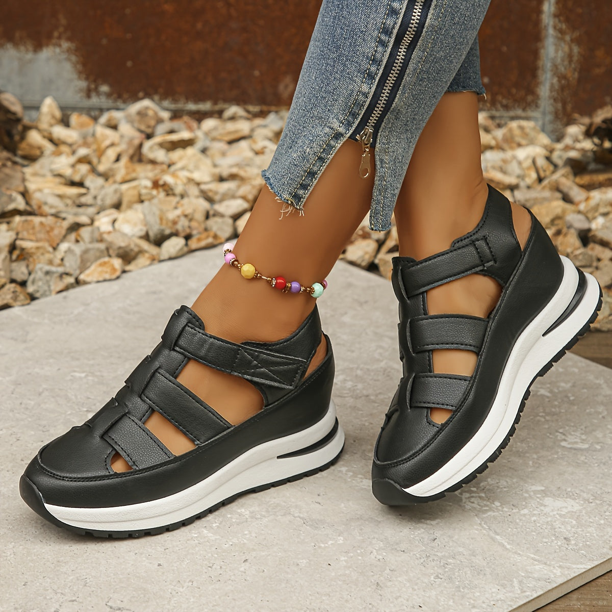 Ebba | Women's Cage Strap Velcro Platform Sport Sandals