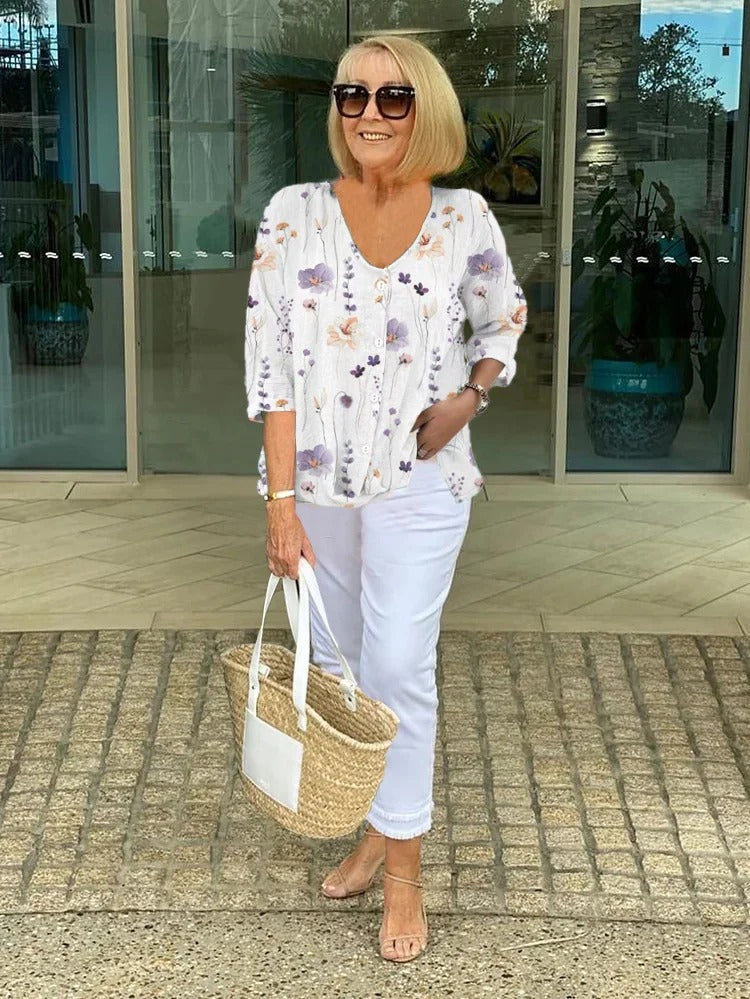 Grace & Jess | FLORAL BLOUSE WITH SOFT DRAPE