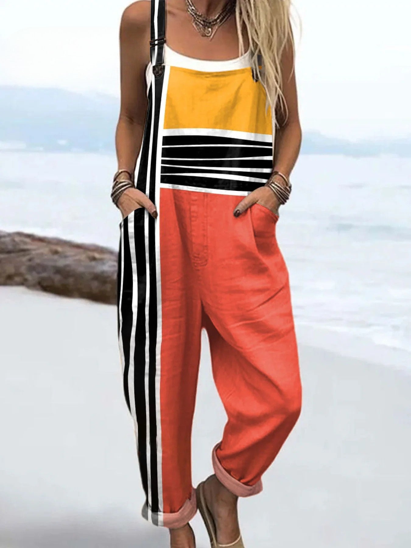 Lunaria | Women's Color-Block Striped Wide-Leg Dungarees