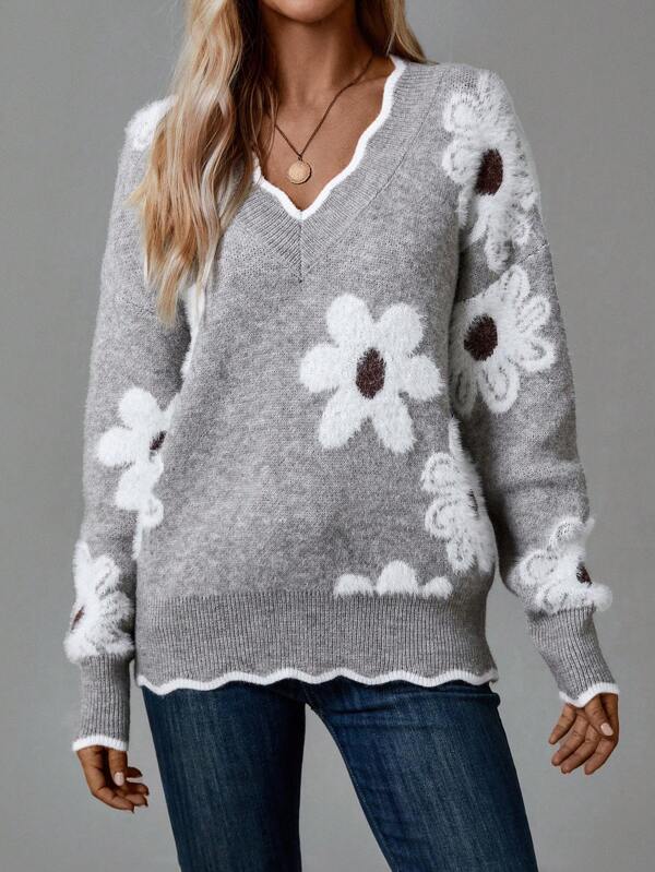 Thea | Women's Floral V-Neck Sweater