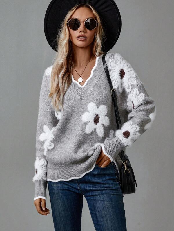 Thea | Women's Floral V-Neck Sweater