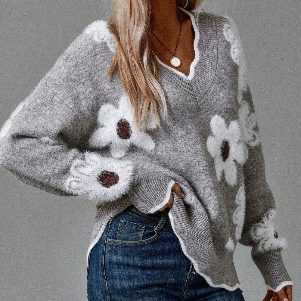 Thea | Women's Floral V-Neck Sweater