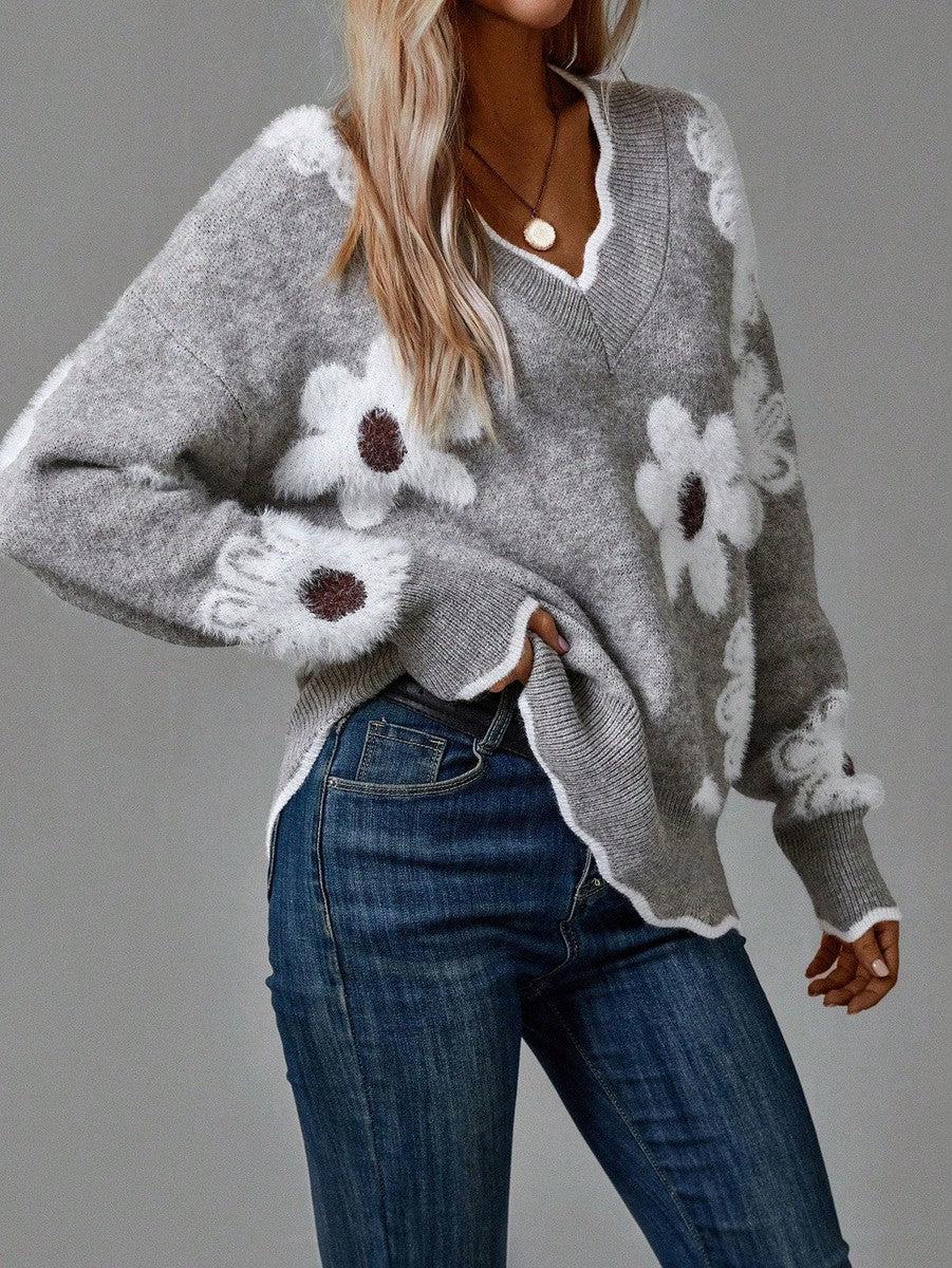 Thea | Women's Floral V-Neck Sweater