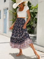 Azoria | Women's Boho Geometric Print Elastic Waist Midi Skirt