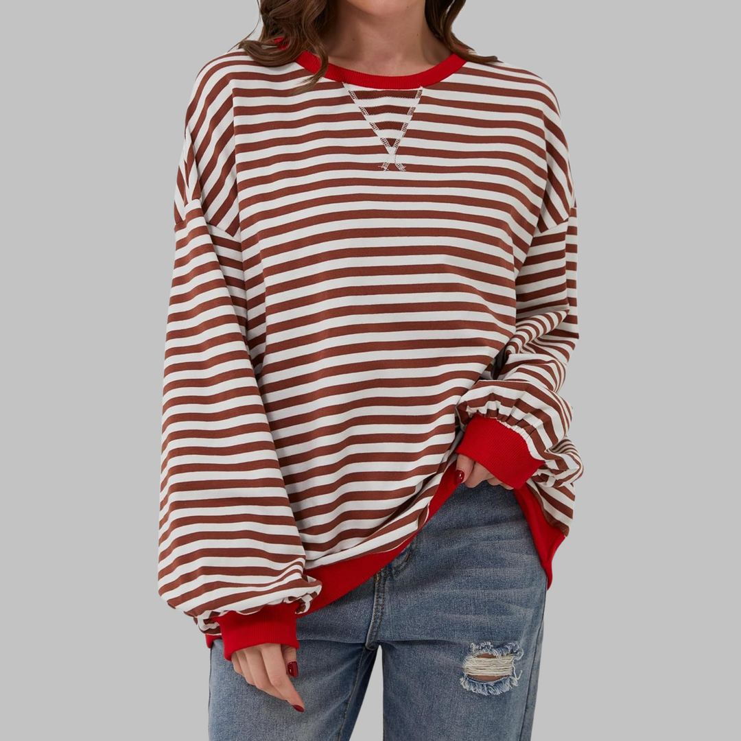 Grace & Jess | Casual Long Sleeve Round Neck Striped Sweatshirt