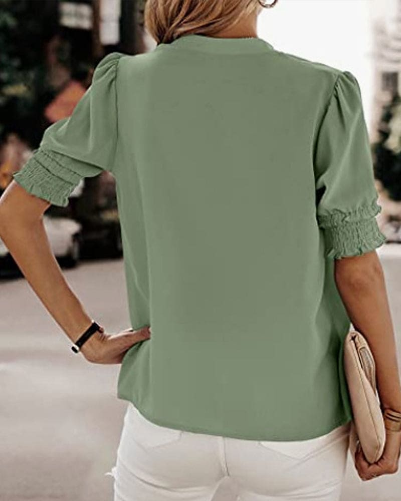 Brigitte | Women's V-Neck Smocked Sleeve Blouse