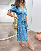 Avalune | Women's Polka Dot Tie Sleeve Button-Down Midi Dress