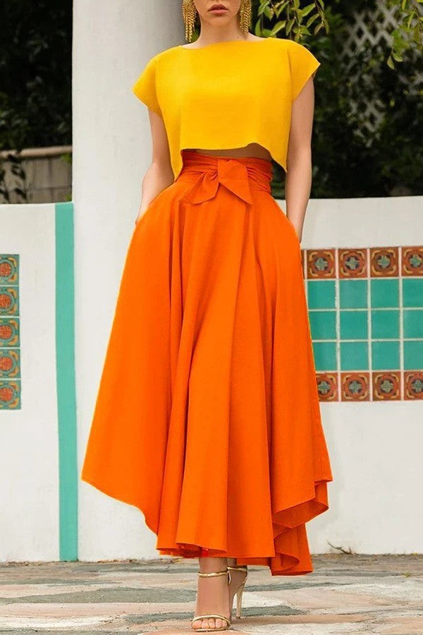 Lyrielle | Women's Elegant High Waist Tie Front Midi Skirt