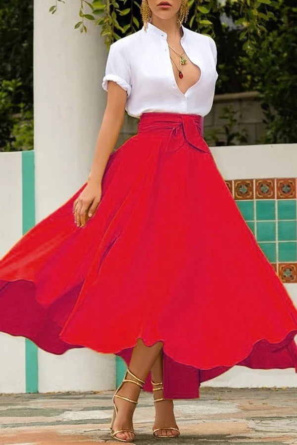 Lyrielle | Women's Elegant High Waist Tie Front Midi Skirt