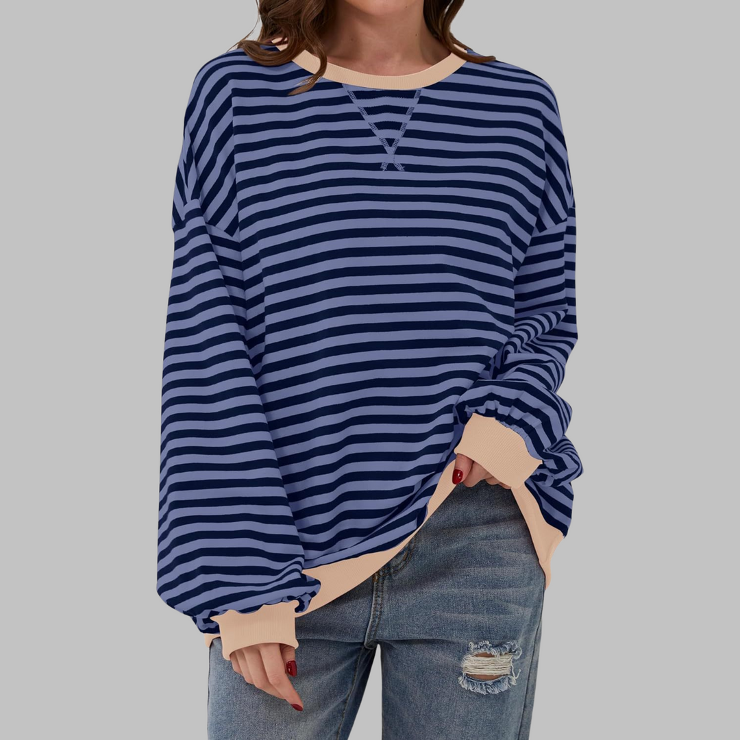 Grace & Jess | Casual Long Sleeve Round Neck Striped Sweatshirt