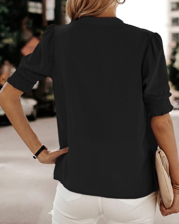 Brigitte | Women's V-Neck Smocked Sleeve Blouse