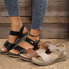 Jocasta | Women's Double Strap Velcro Wedge Sandals