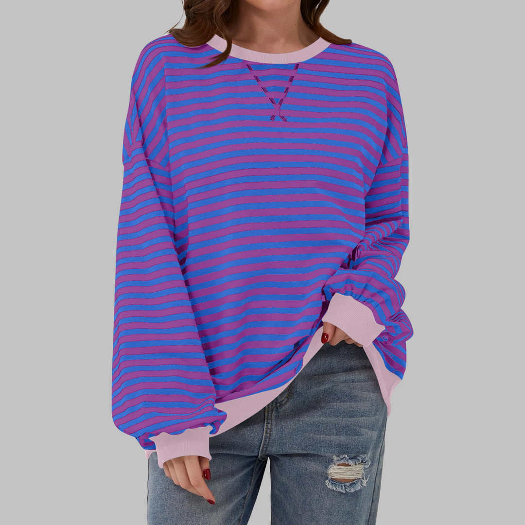 Grace & Jess | Casual Long Sleeve Round Neck Striped Sweatshirt