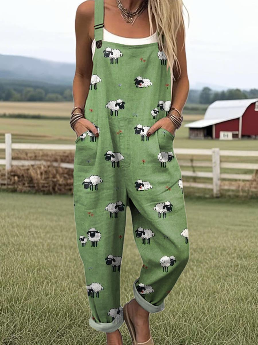 Damaris | Women's Whimsical Sheep Print Dungarees