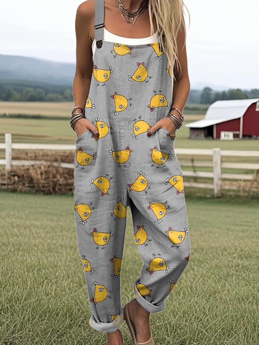 Hannelore | Women's Whimsical Hen Printed Dungarees