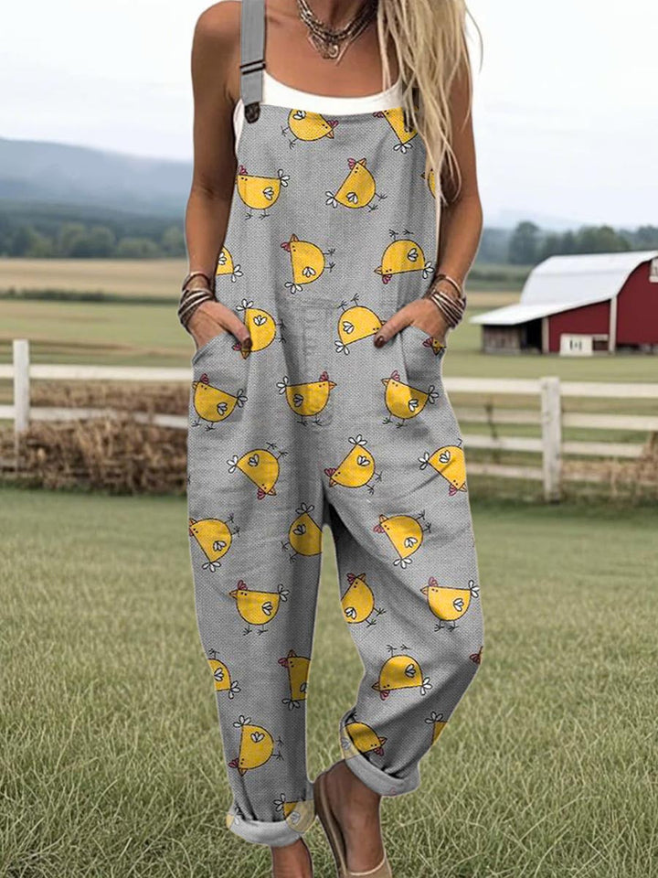 Hannelore | Women's Whimsical Hen Printed Dungarees