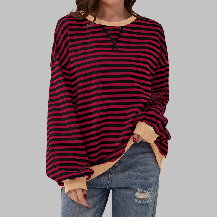 Grace & Jess | Casual Long Sleeve Round Neck Striped Sweatshirt