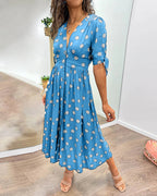 Avalune | Women's Polka Dot Tie Sleeve Button-Down Midi Dress
