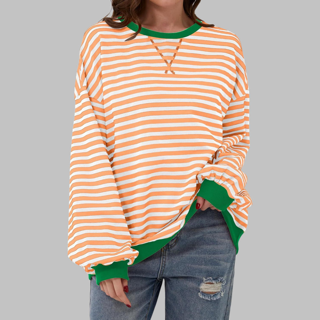 Grace & Jess | Casual Long Sleeve Round Neck Striped Sweatshirt