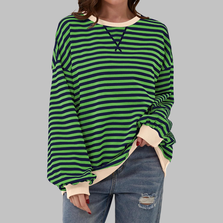 Grace & Jess | Casual Long Sleeve Round Neck Striped Sweatshirt