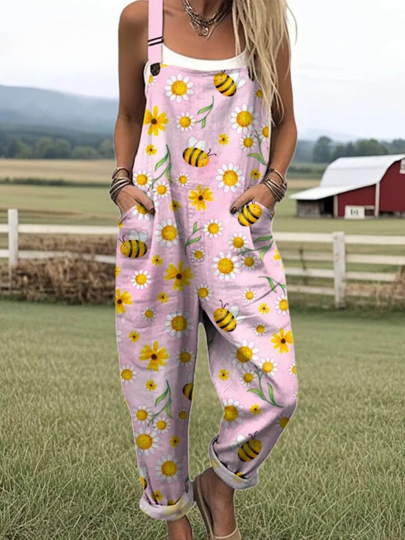 Kaelis | Women's Bee & Daisy Printed Dungarees