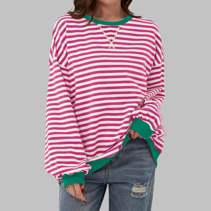 Grace & Jess | Casual Long Sleeve Round Neck Striped Sweatshirt