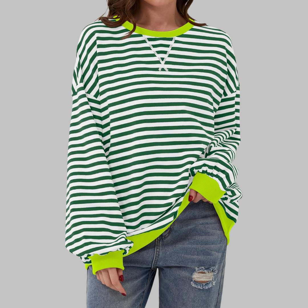 Grace & Jess | Casual Long Sleeve Round Neck Striped Sweatshirt