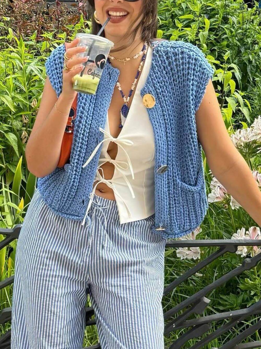 Grace & Jess | Pocket Sleeveless Cropped Knit Cardigan