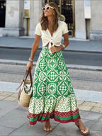 Azoria | Women's Boho Geometric Print Elastic Waist Midi Skirt