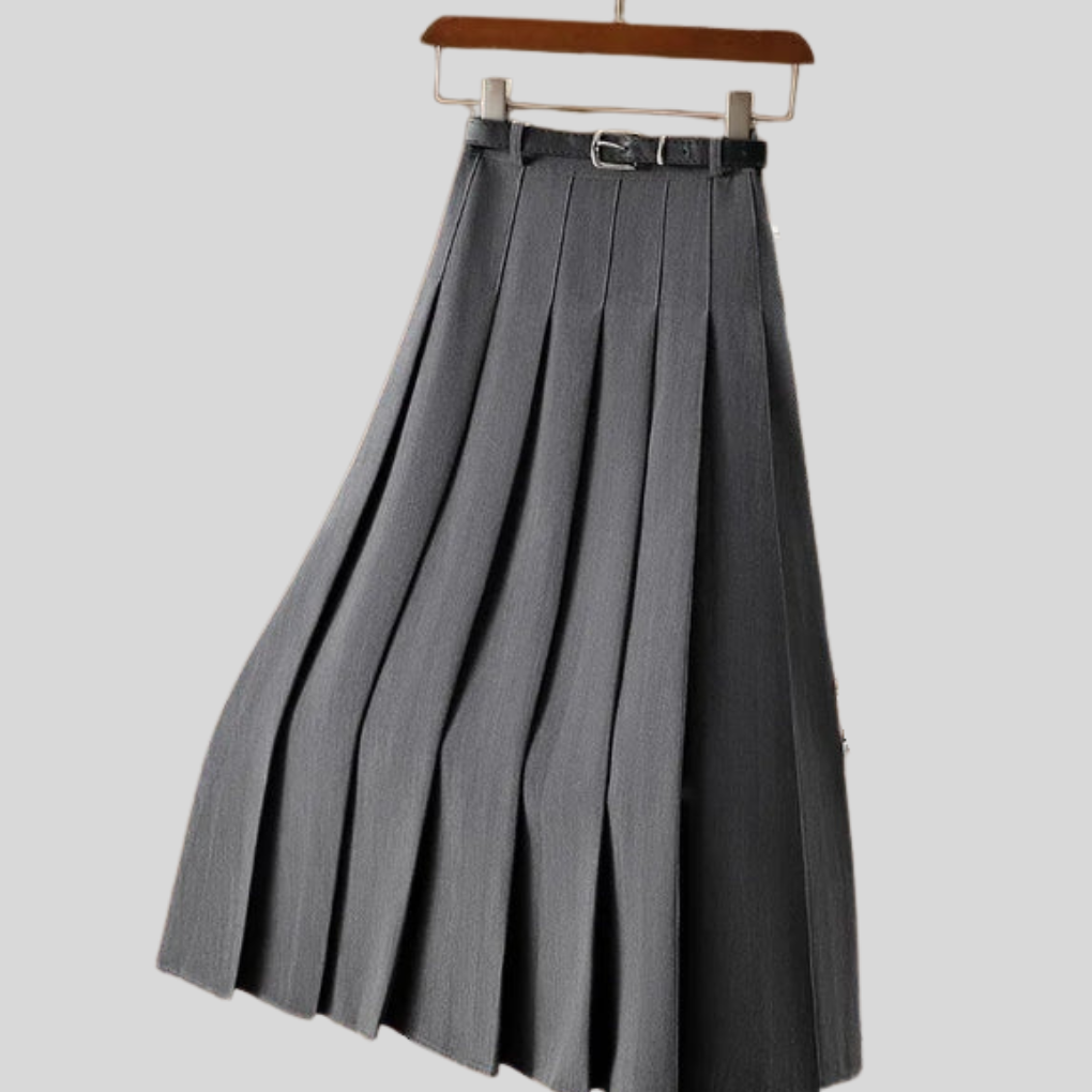Xandria | Women's Pleated High Waist Belted Midi Skirt