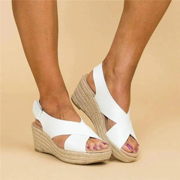 Gudrun | Women's Cross Strap Espadrille Wedge Sandals