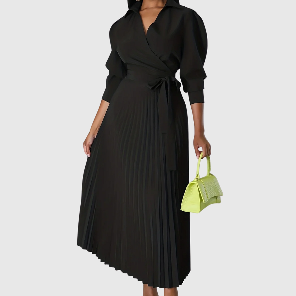 Evelina | Women's Pleated Wrap Midi Dress