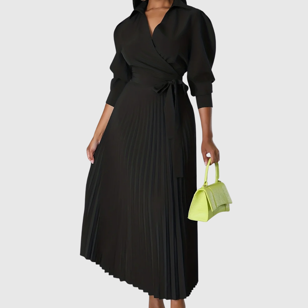 Evelina | Women's Pleated Wrap Midi Dress