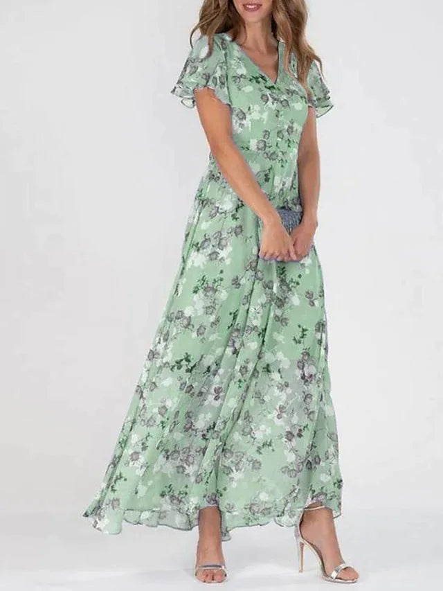 Yara | Women's Floral Ruffle Sleeve Maxi Dress