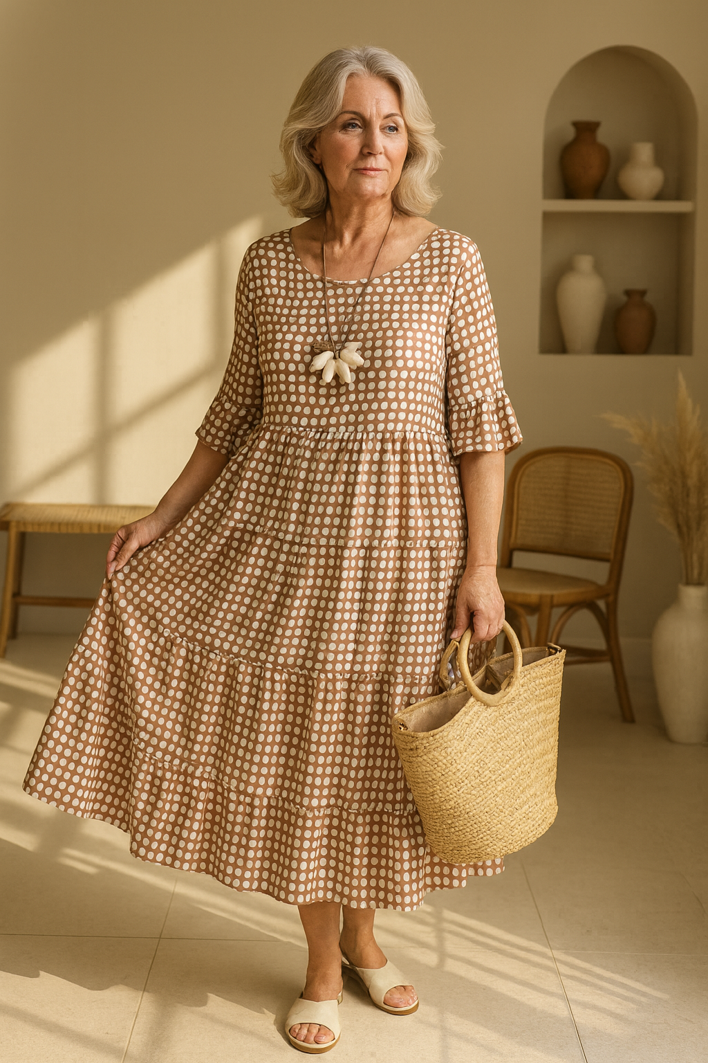 Zerelle | Women's Short Sleeve Polka Dot Midi Dress