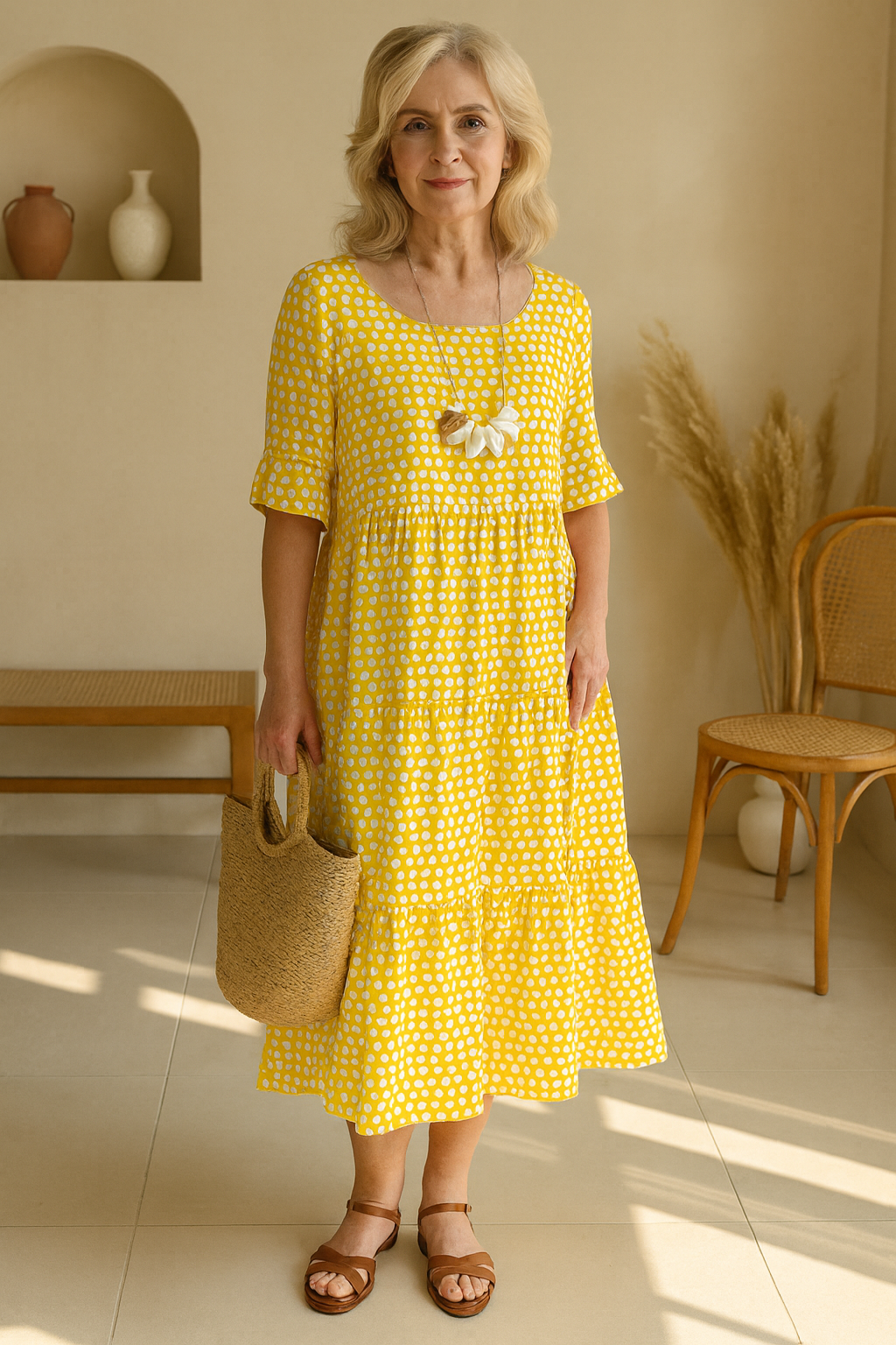 Zerelle | Women's Short Sleeve Polka Dot Midi Dress